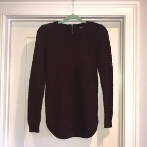 Burgundy cable knit sweater, back zipper d…